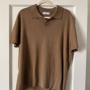 Mango Short-Sleeve Polo Knit Shirt in Ochre